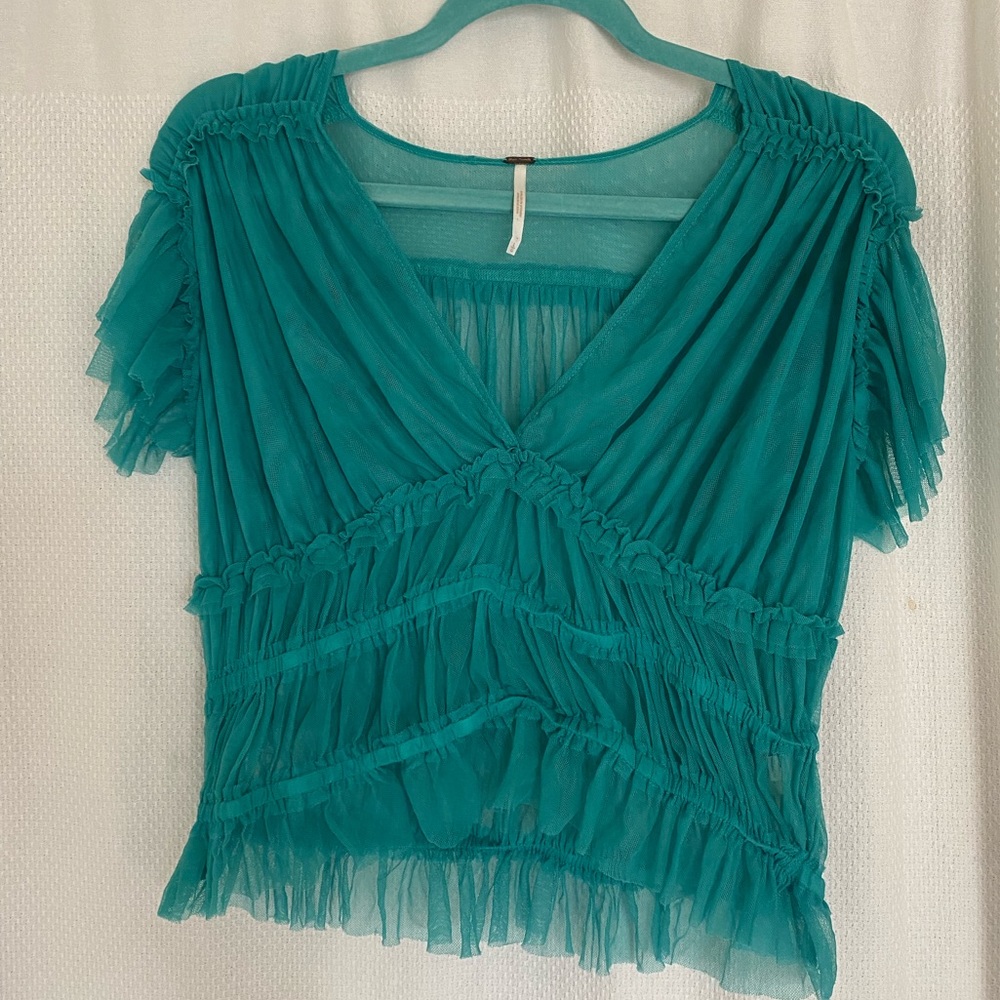 Teal Free People Mesh Top!! Only worn once!
